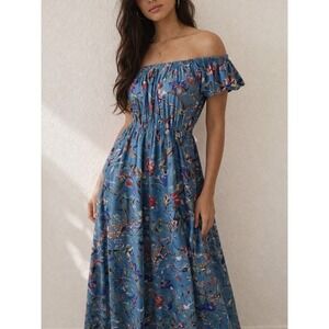 Guadalupe Design Smocked Floral Maxi Dress Small‎ Off the Shoulder Beach Summer
